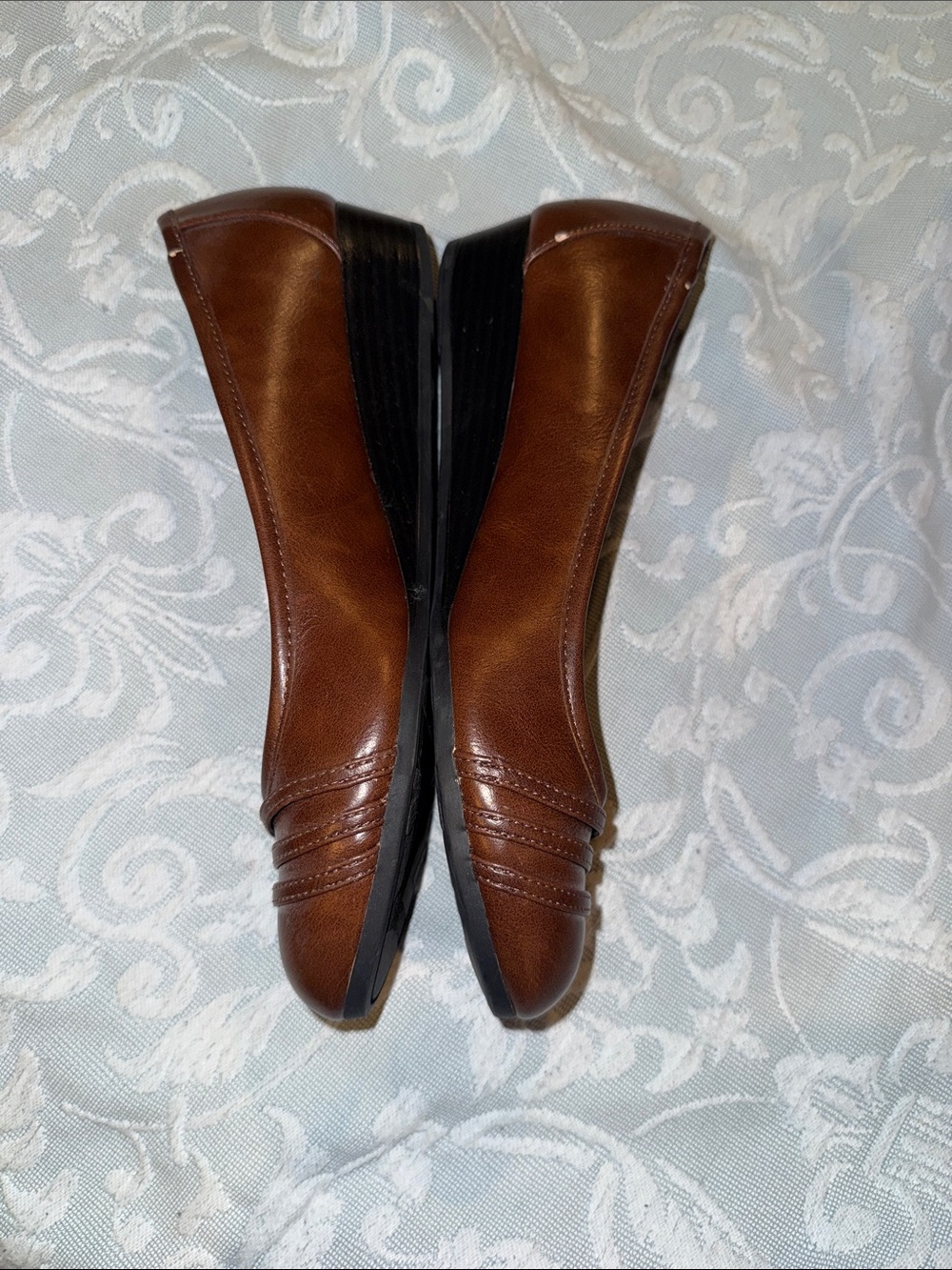 80s Vintage Life Stride Brown Leather Slip-On Ballet Flats with Buckle Detail - Picture 6 of 9
